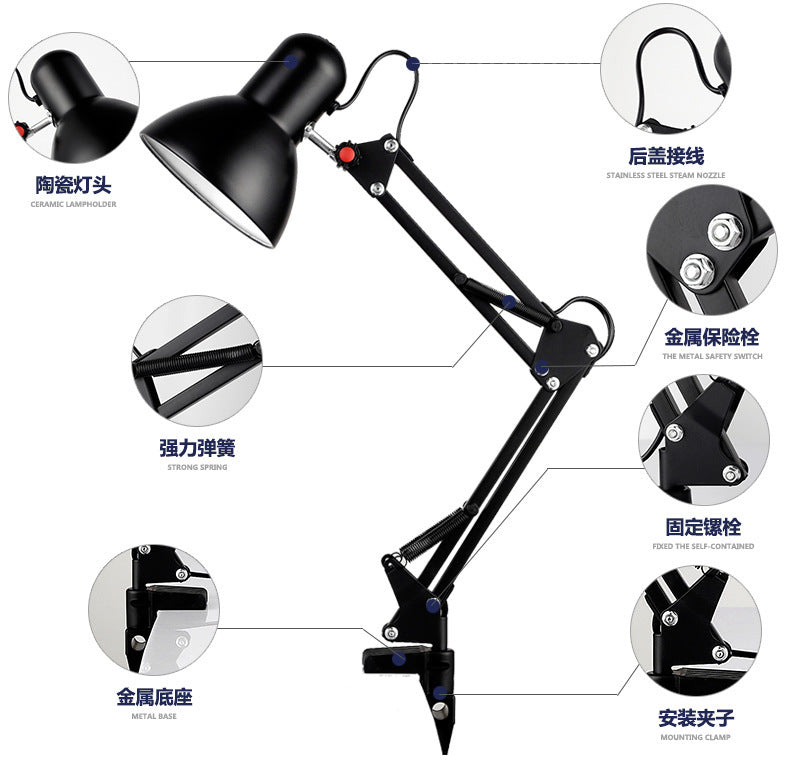 American Long-Arm Led Desk Lamp Learning Reading Eye Protection Work Desk Lamp Metal Long-Arm Foldableing Desk Lamp Wholesale