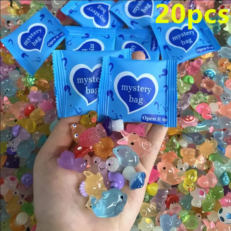 10/20/60PCS Surprise Blind Bags Luminous Animal Mushroom Figurines Miniature Mystery Bag For Potted Dollhouse Fairy Garden Decor
