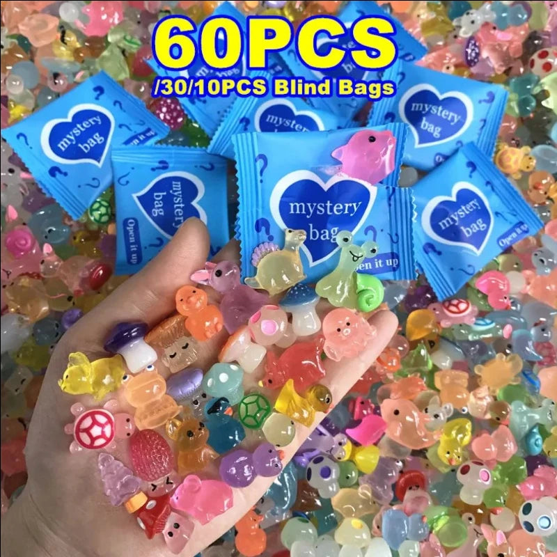 10/20/60PCS Surprise Blind Bags Luminous Animal Mushroom Figurines Miniature Mystery Bag For Potted Dollhouse Fairy Garden Decor