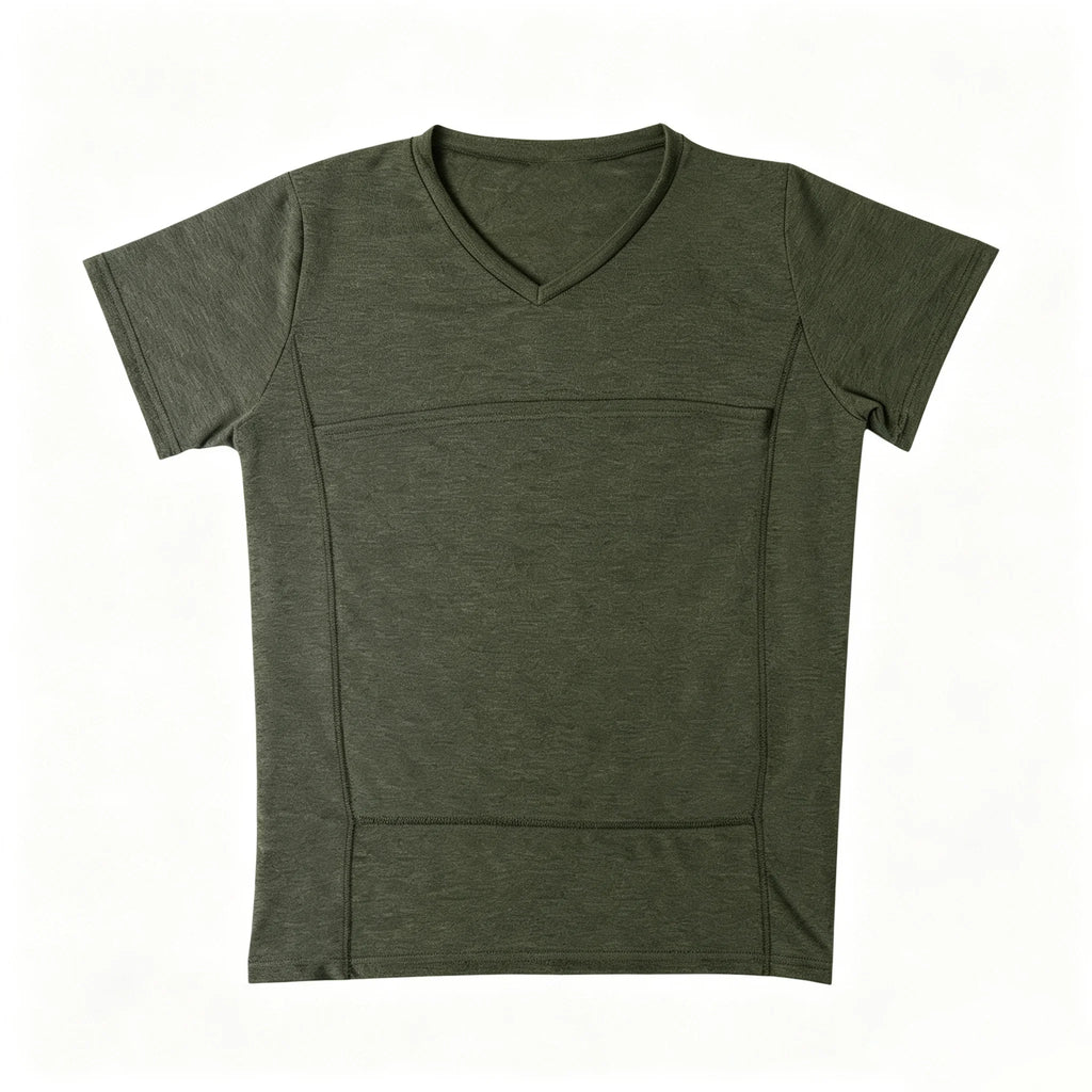 Men's V Neck Short Sleeve Kangaroo T Shirt Baby Carrier Shirt for Dad Skin to Skin Newborn Carry Pocket Parenting Casual Tee New